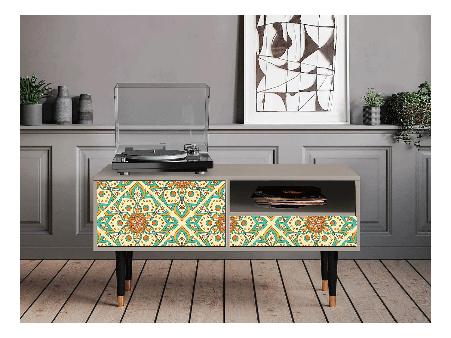 Meuble TV - 115х59х48 cm - T3 - Hindu Daisy, Sable