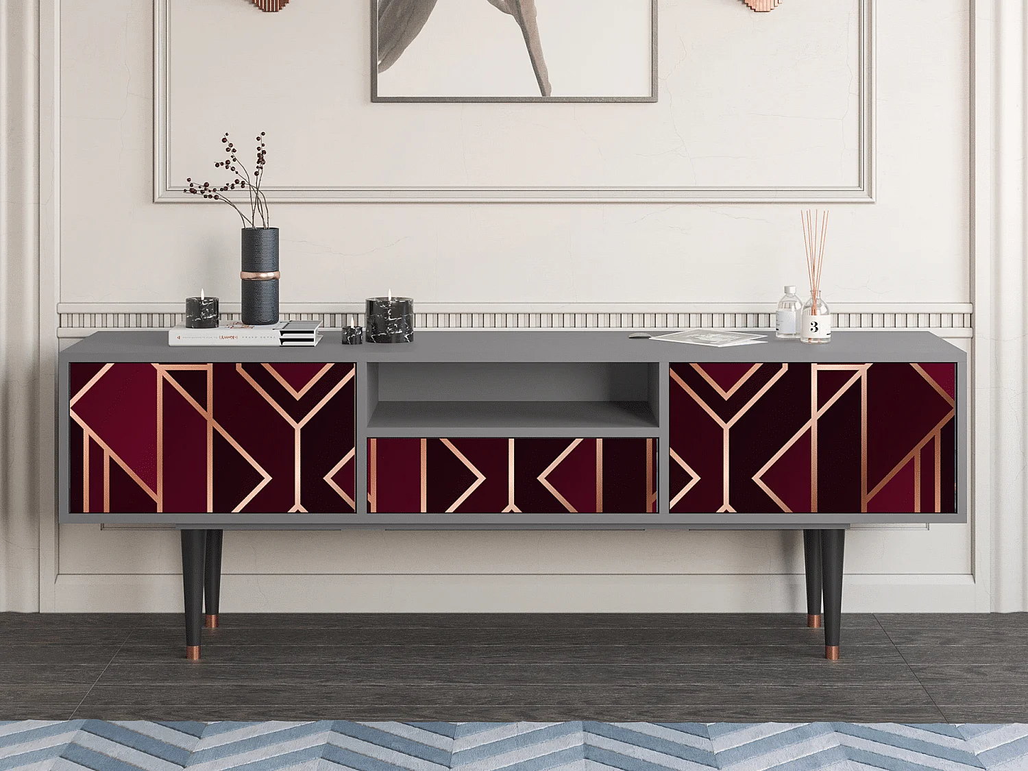 TV-Möbel - 170х59х41 cm - T6 - Burgundy Jewelery, Grau