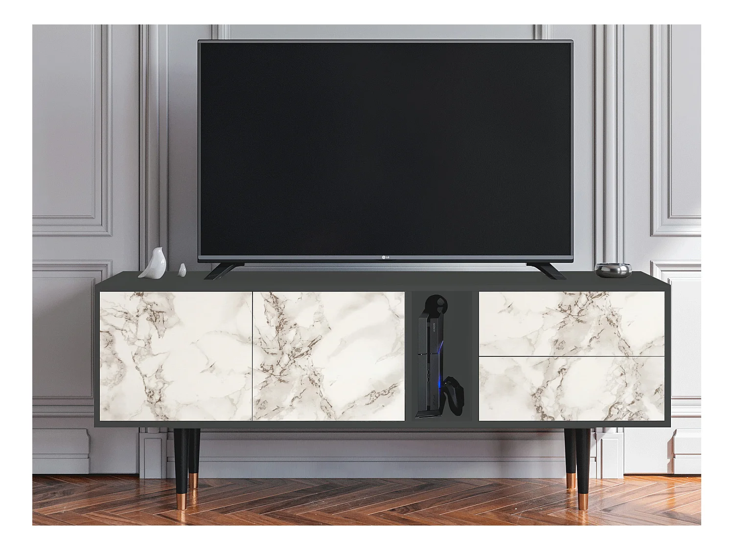 Meuble TV - 170х69х48 cm - T1 - Milk Marble, Anthracite