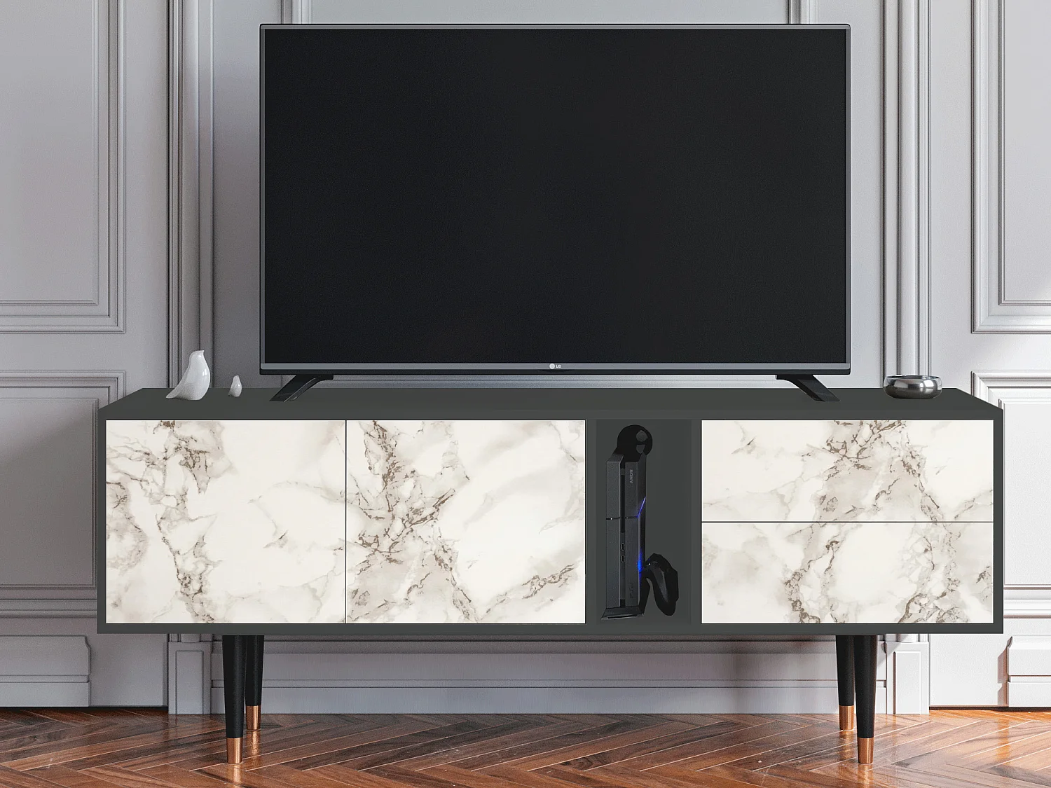 Meuble TV - 170х69х48 cm - T1 - Milk Marble, Anthracite