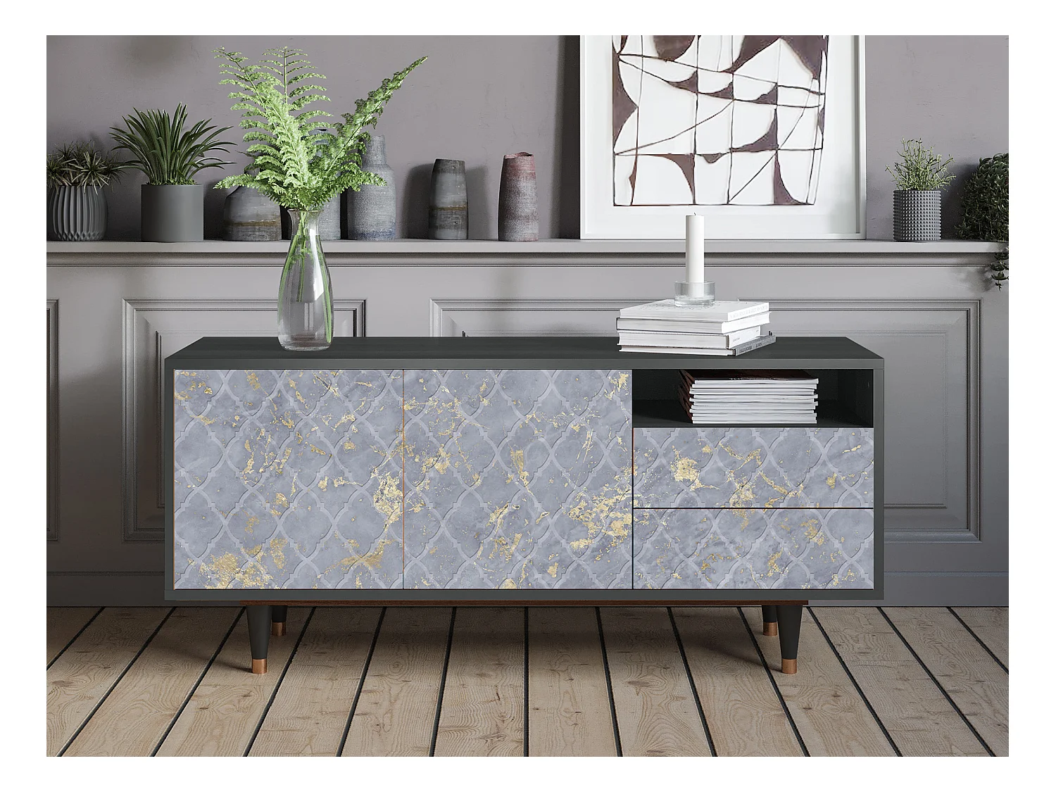 Meuble TV - 125х56х41 cm - T7 - Golden Smoke, Anthracite