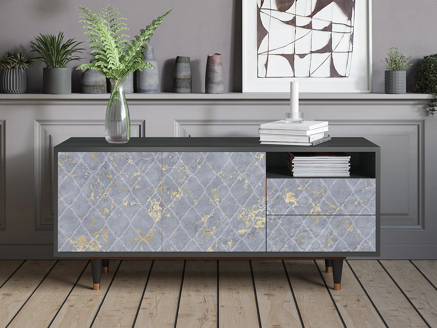 Mueble de TV - 125х56х41 cm - T7 - Golden Smoke, Antracite