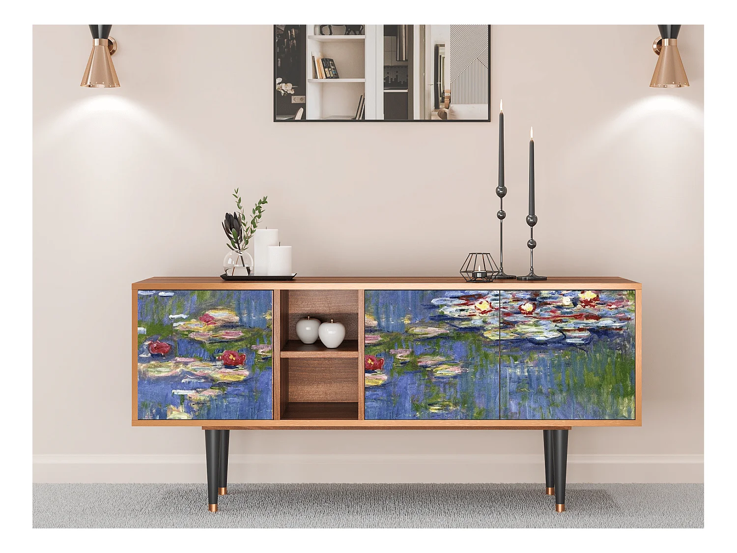 Meuble TV - 150х69х41 cm - T5 - The water lily pond  , Noyer