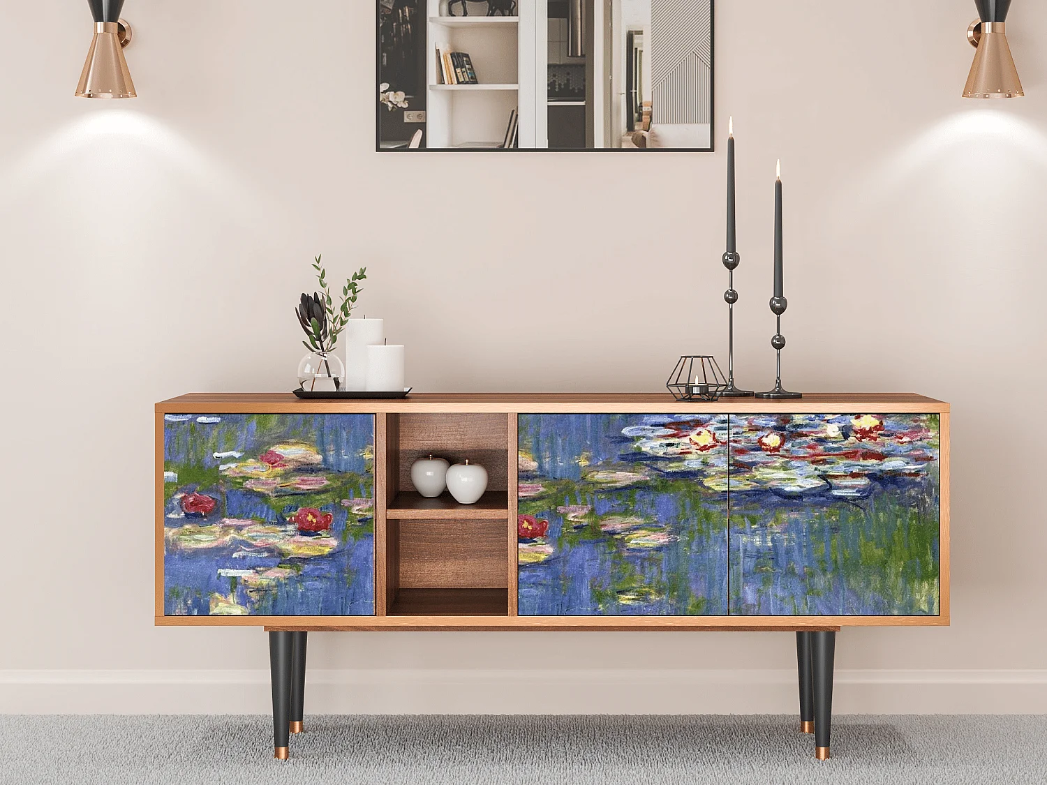 Szafka RTV - 150х69х41 cm - T5 - The water lily pond  , Orzech