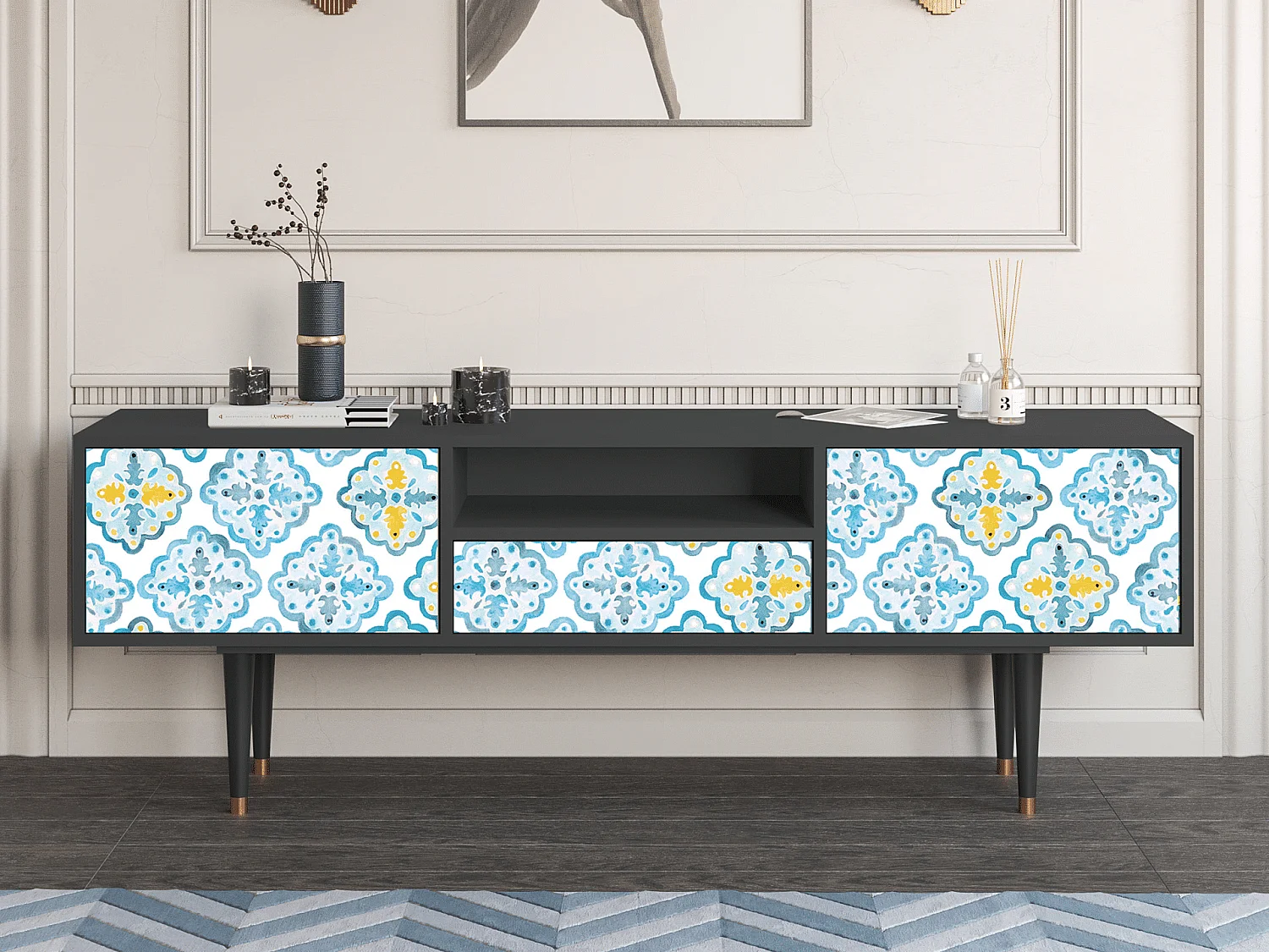 Mobile TV - 170х59х41 cm - T6 - Portugese tiles, Antracite