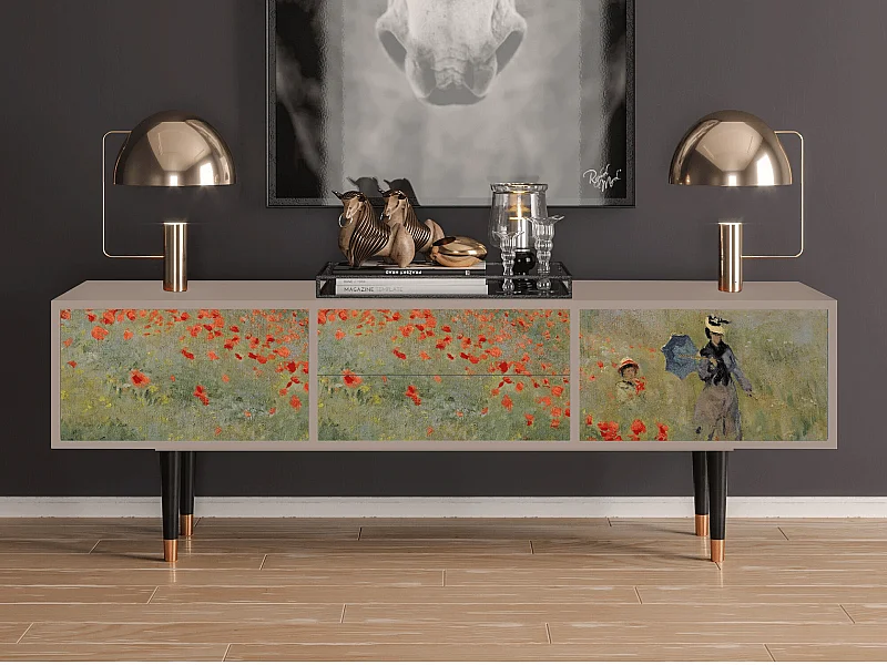 Szafka RTV - 170х59х48 cm - T4 - The Poppy Field   , Latte