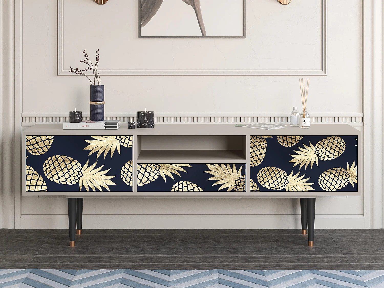 Szafka RTV - 170х59х41 cm - T6 - Sunny Pineaple, Piaskowy