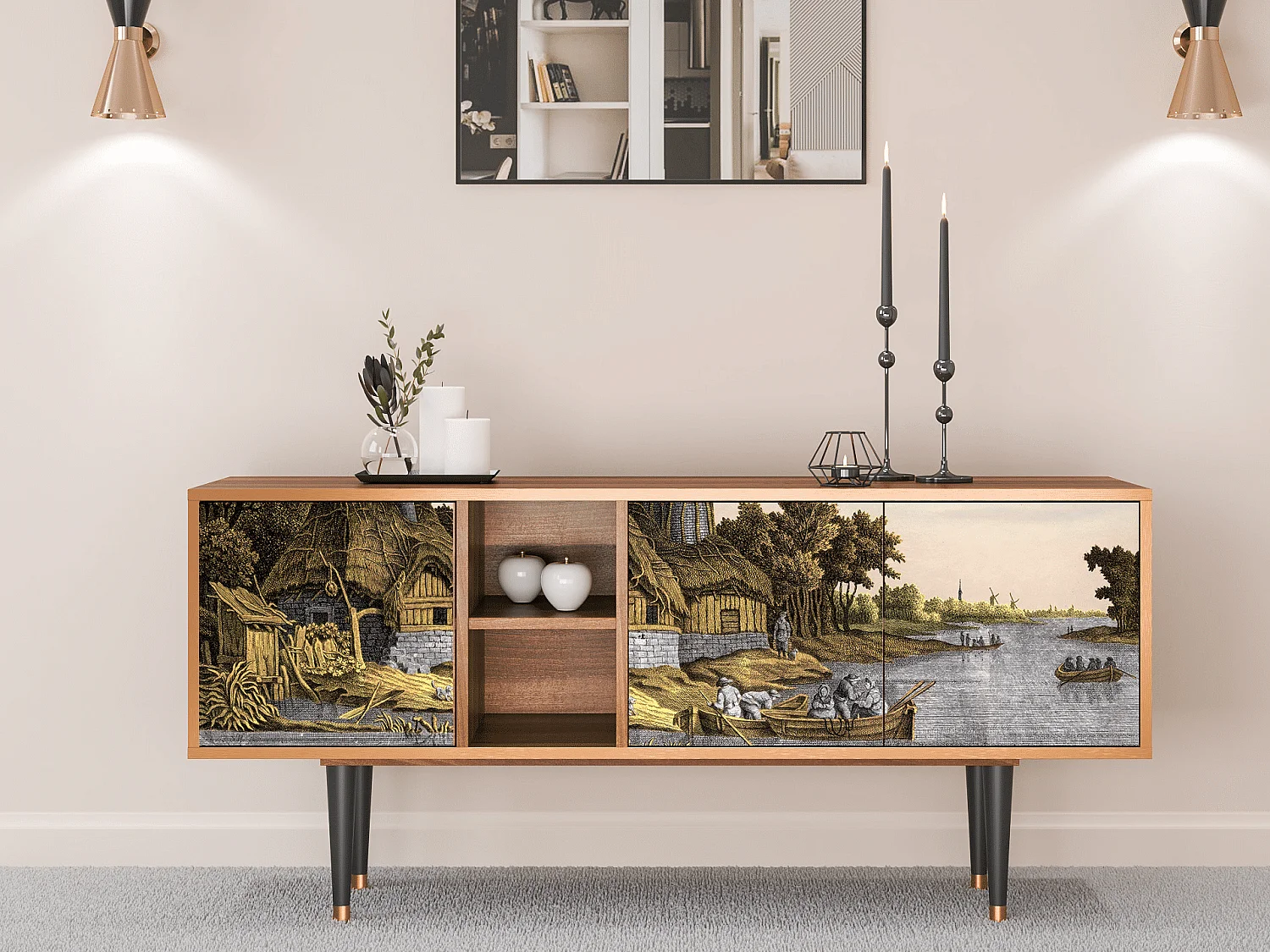 TV-Möbel - 150х69х41 cm - T5 - Mill along a River, Walnuss