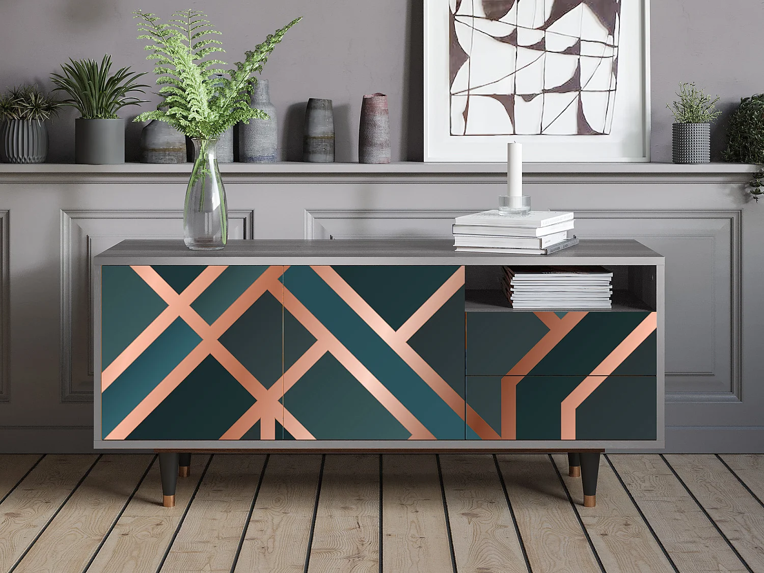 Meuble TV - 125х56х41 cm - T7 - Bronze Crossroad, Gris