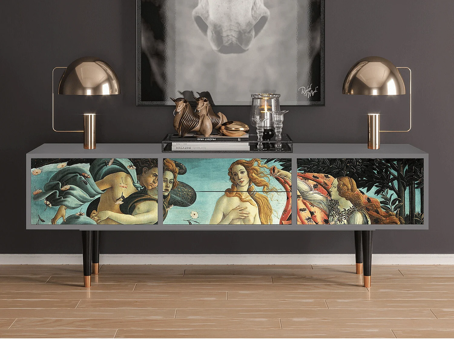Szafka RTV - 170х59х48 cm - T4 - The Birth of Venus, Szary