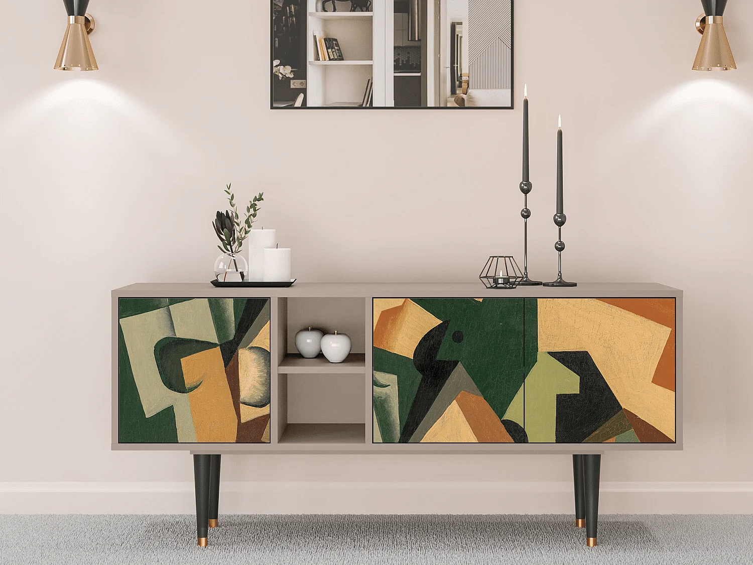 Meuble TV - 150х69х41 cm - T5 - Glass and Checkerboard, Latte