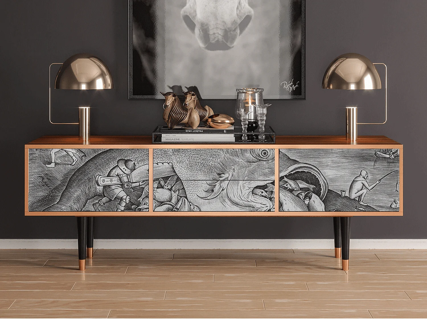 Meuble TV - 170х59х48 cm - T4 - Big Fish Eat Little, Noyer