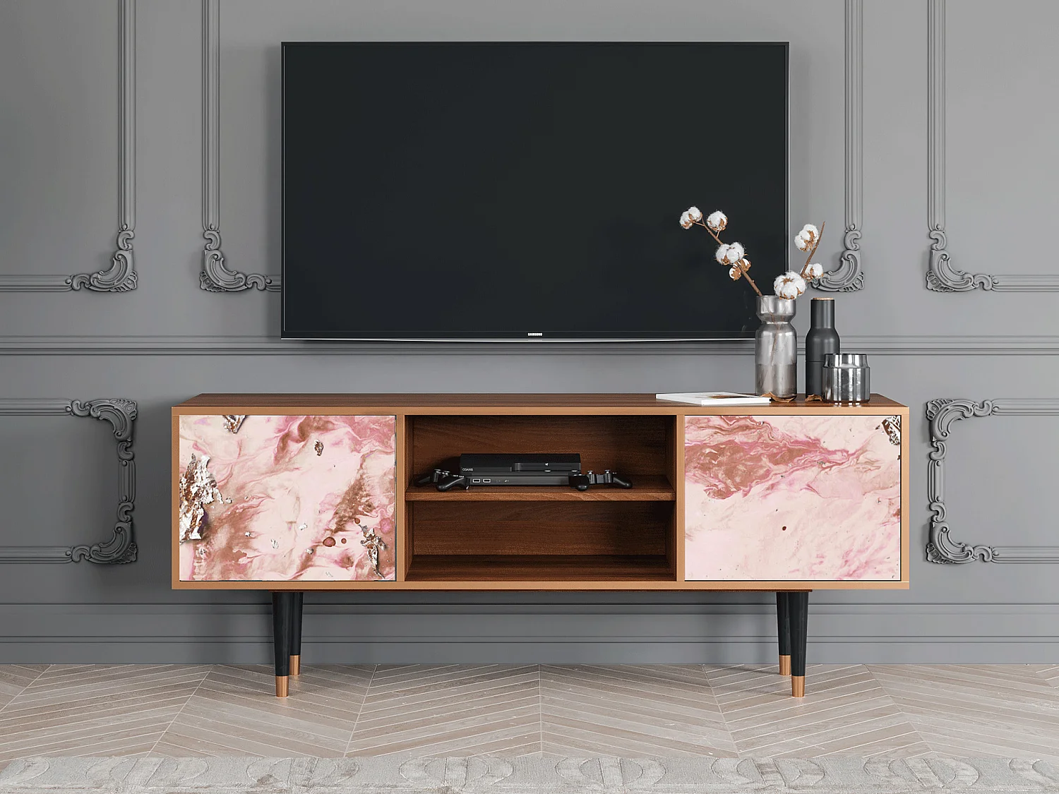 Mueble de TV - 170х69х48 cm - T2 - Cotton Candy, Nogueira