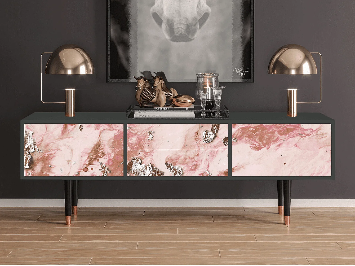 Mobile TV - 170х59х48 cm - T4 - Cotton Candy, Antracite