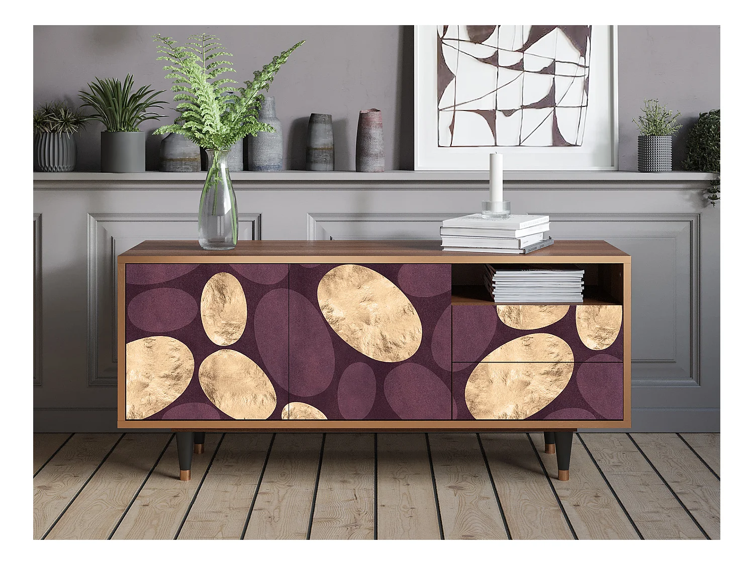 Meuble TV - 125х56х41 cm - T7 - Fine Wine, Noyer