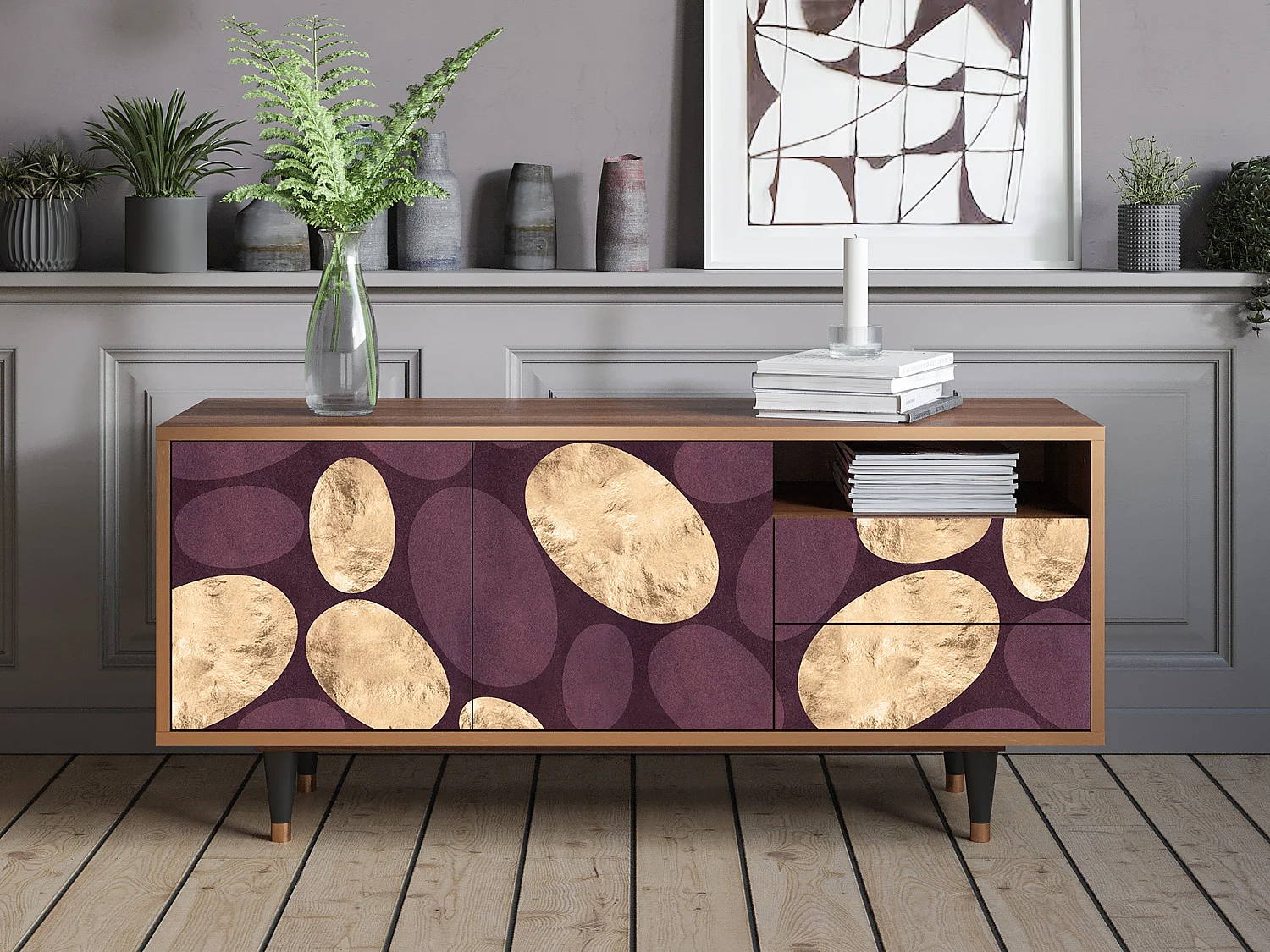 Mueble de TV - 125х56х41 cm - T7 - Fine Wine, Nogal