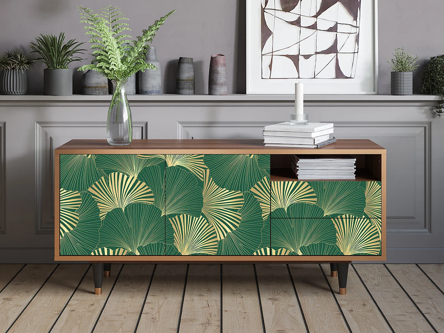 TV-meubel - 125х56х41 cm - T7 - Gold Ginkgo, Walnoot