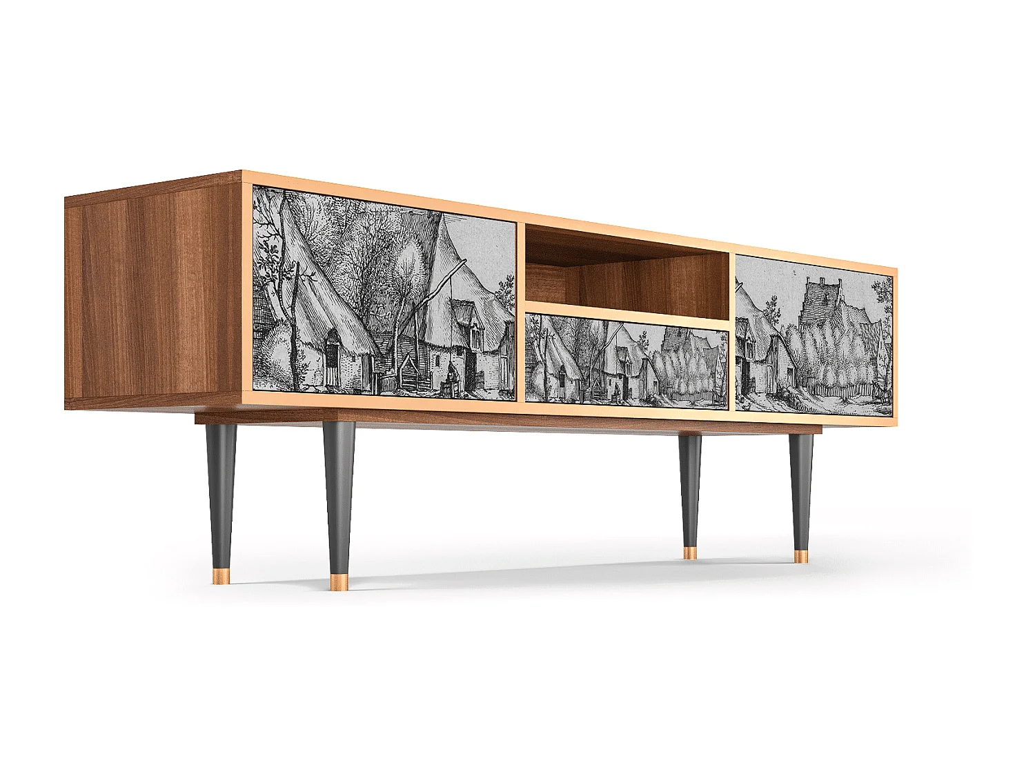 Meuble TV - 170х59х41 cm - T6 - Farms in a Village, Noyer