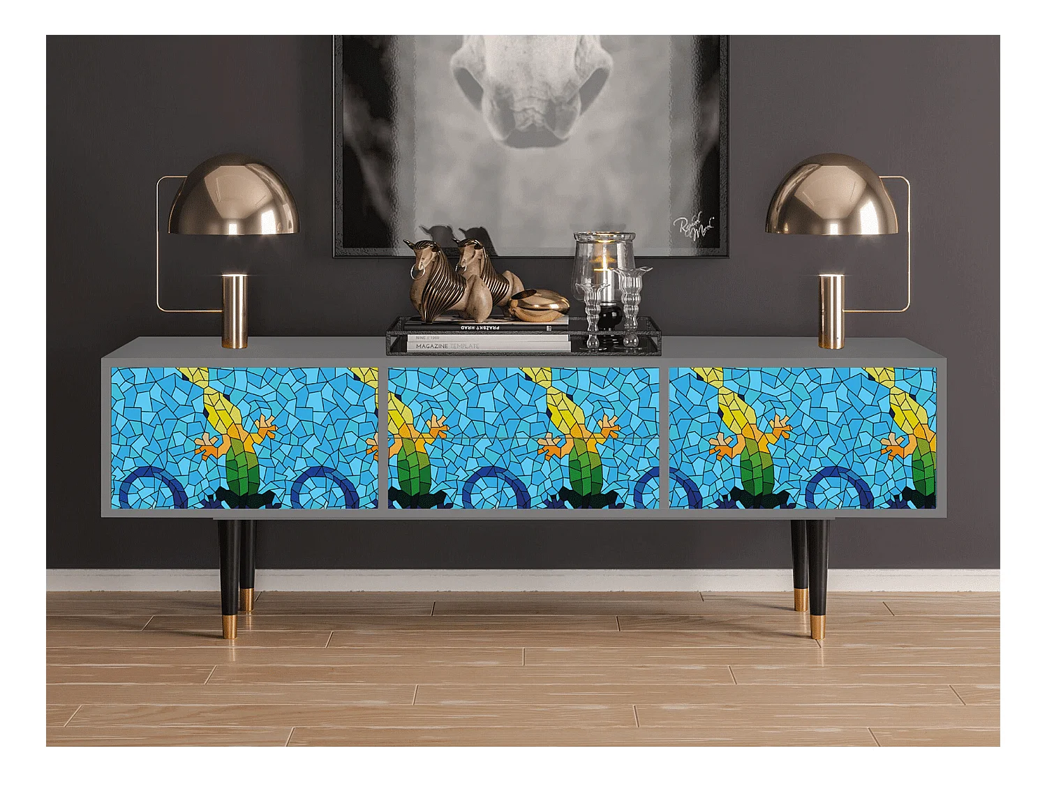Szafka RTV - 170х59х48 cm - T4 - Gaudi's Lizard, Szary