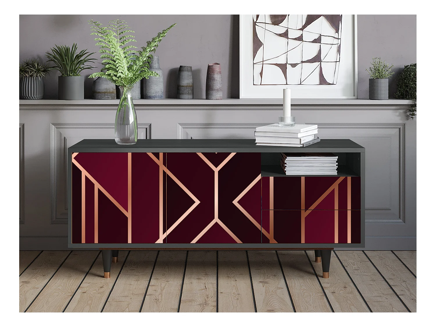 Meuble TV - 125х56х41 cm - T7 - Burgundy Jewelery, Anthracite
