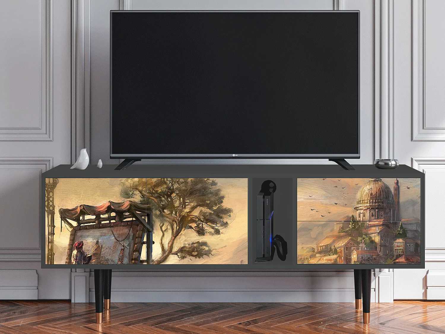 Szafka RTV - 170х69х48 cm - T1 - Venice, Antracyt