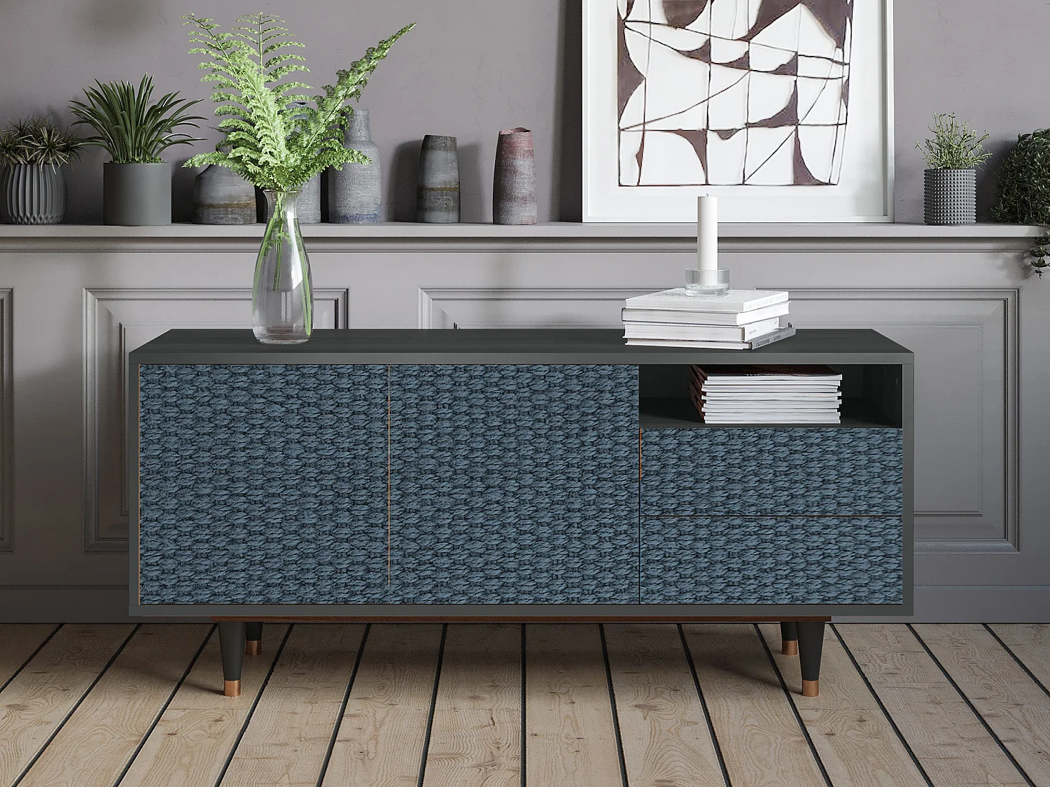 Mueble de TV - 125х56х41 cm - T7 - Knitted Pattern, Antracite