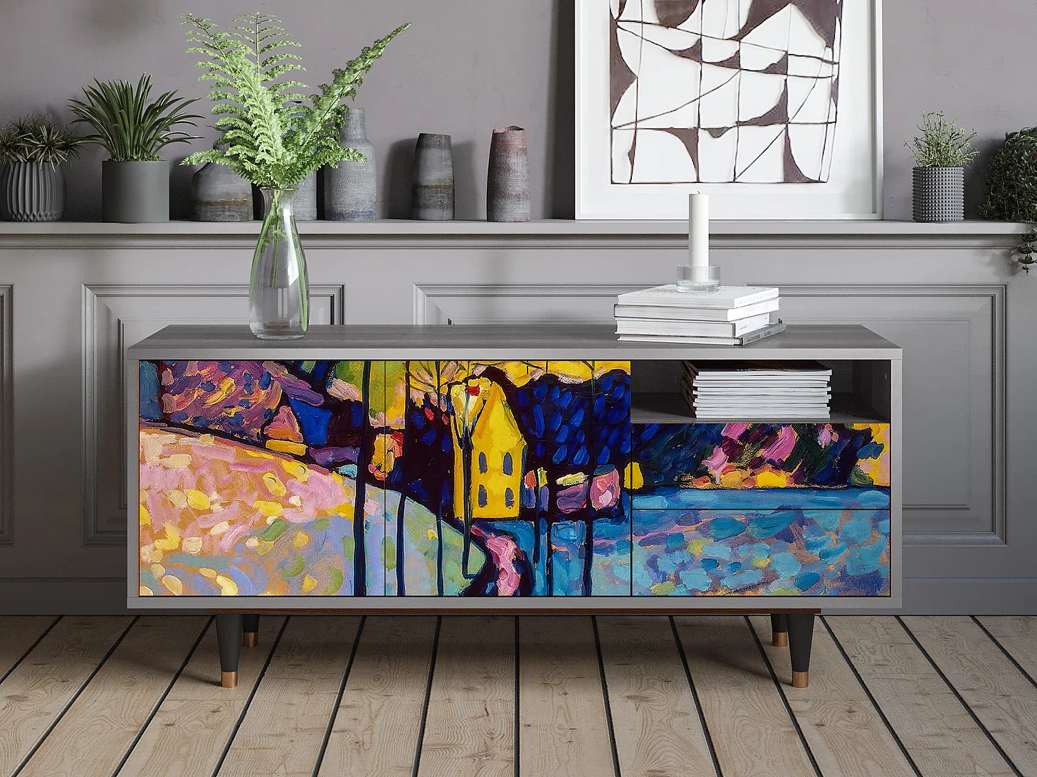 Mobile TV - 125х56х41 cm - T7 - Winter Landscape, Grigio