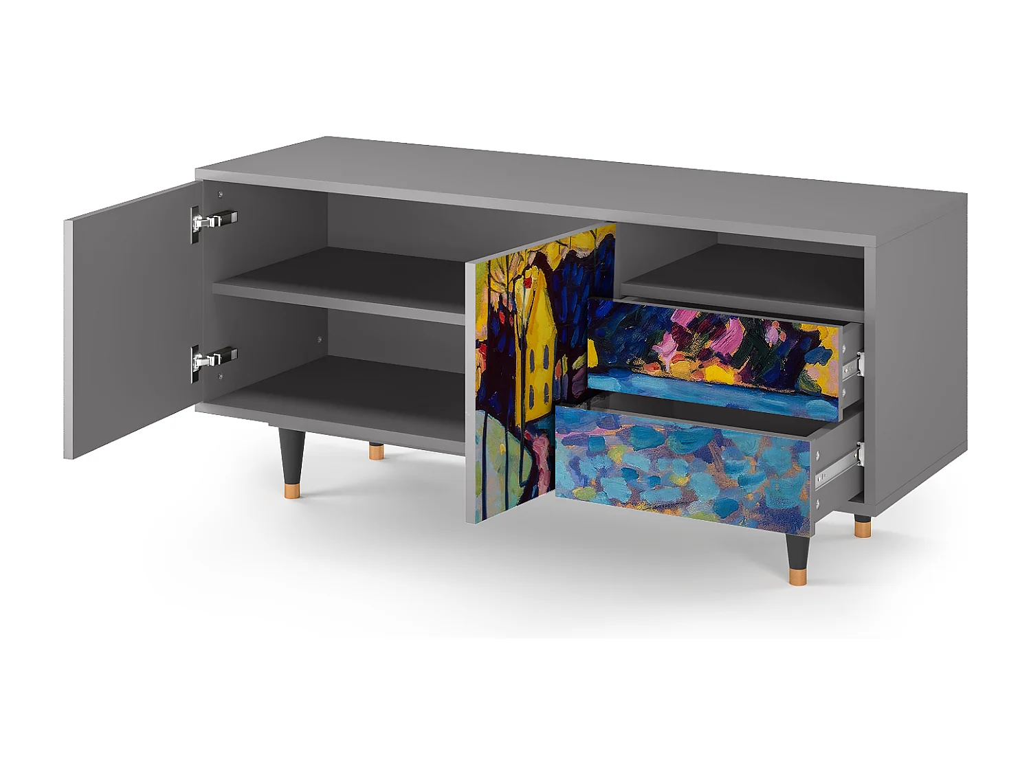 Meuble TV - 125х56х41 cm - T7 - Winter Landscape, Gris