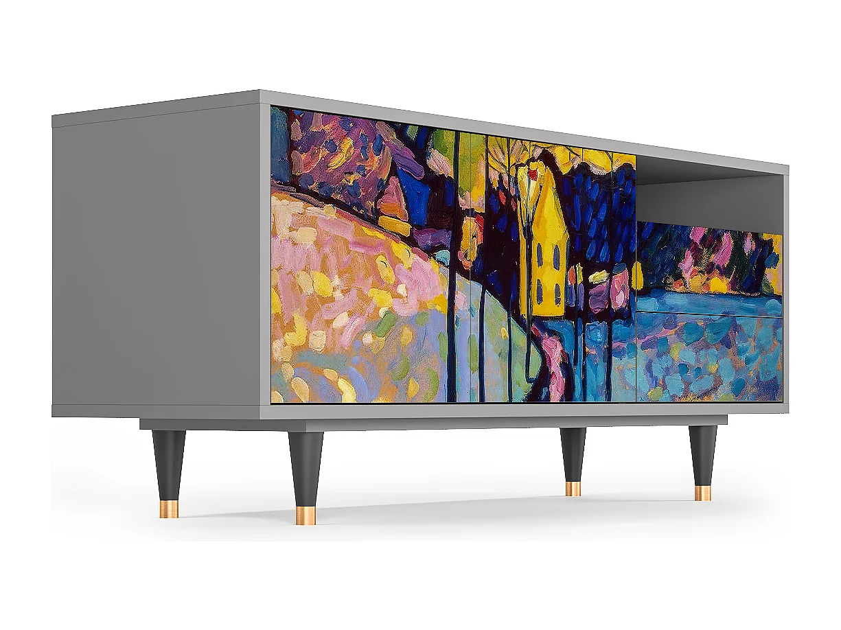 Meuble TV - 125х56х41 cm - T7 - Winter Landscape, Gris