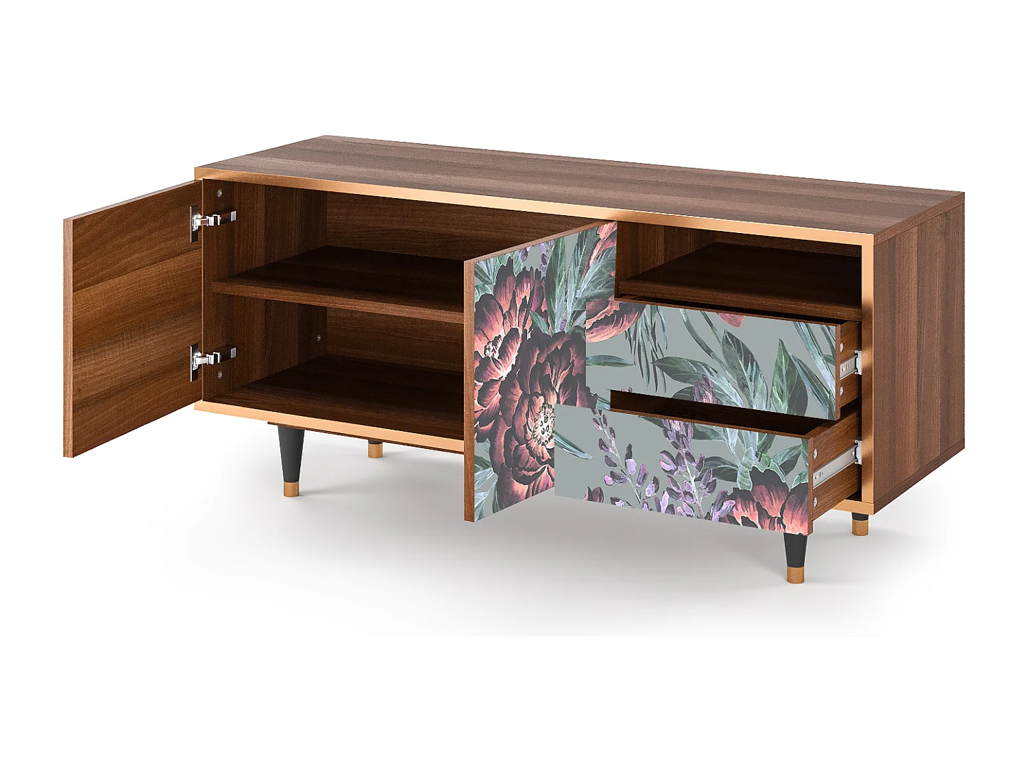 Mueble de TV - 125х56х41 cm - T7 - Light Peonies, Nogal