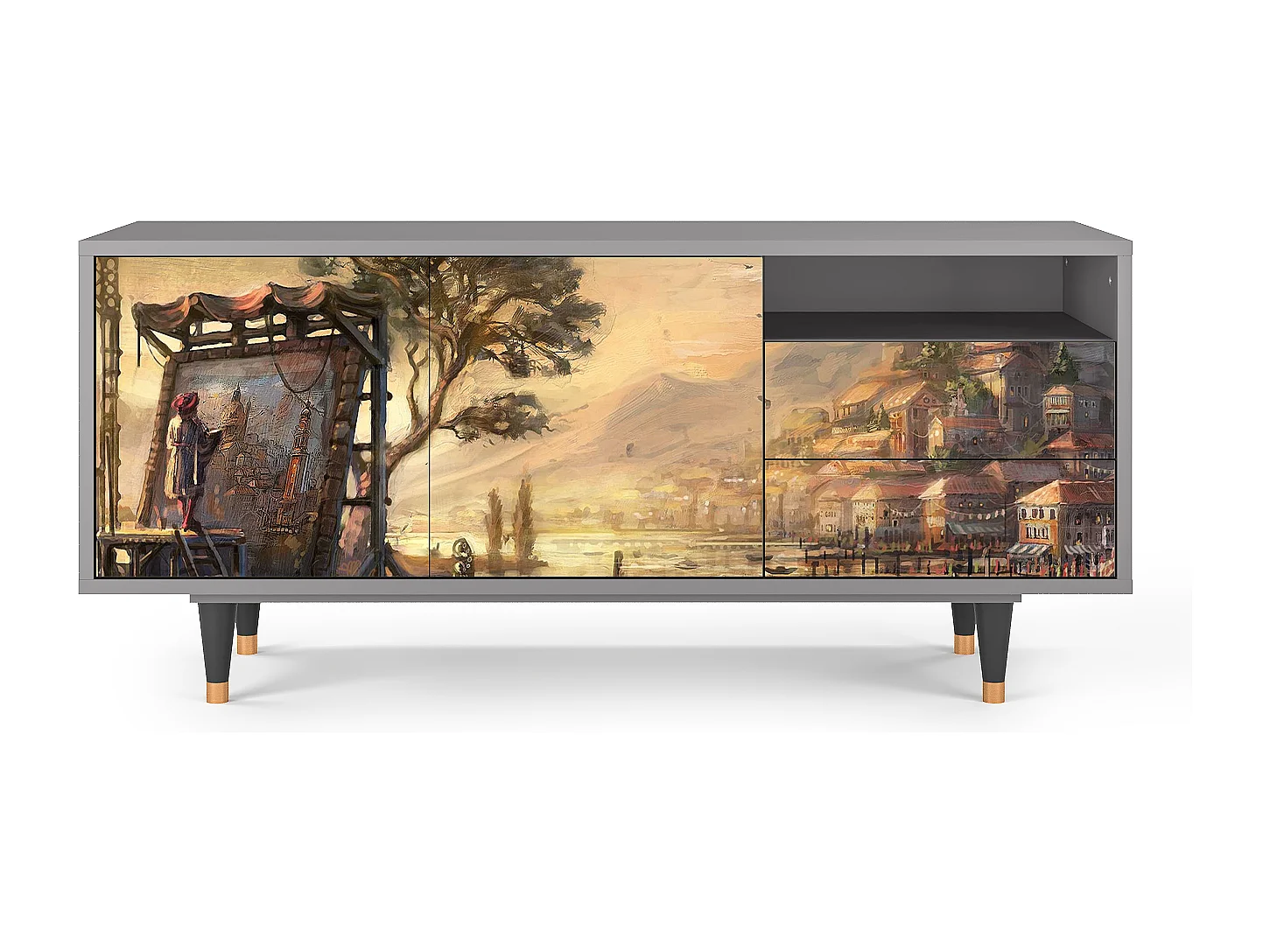 Szafka RTV - 125х56х41 cm - T7 - Venice, Szary