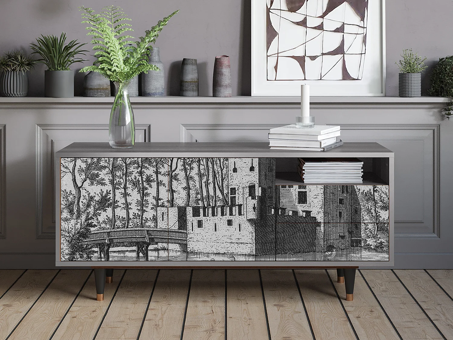 Meuble TV - 125х56х41 cm - T7 - Castle by Breugel, Gris