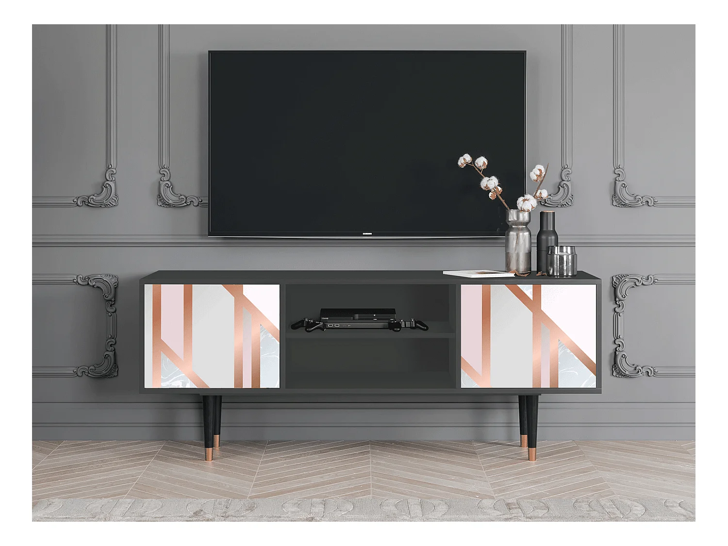 Meuble TV - 170х69х48 cm - T2 - Champagne Story, Anthracite