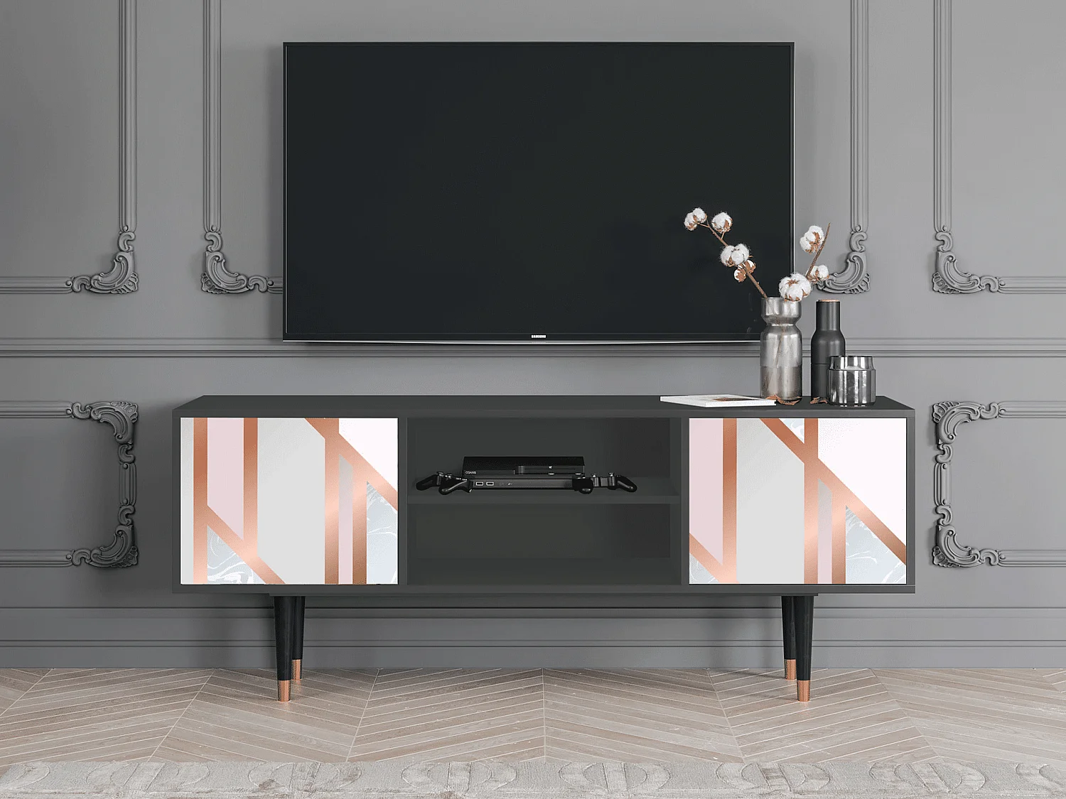 Mueble de TV - 170х69х48 cm - T2 - Champagne Story, Antracita