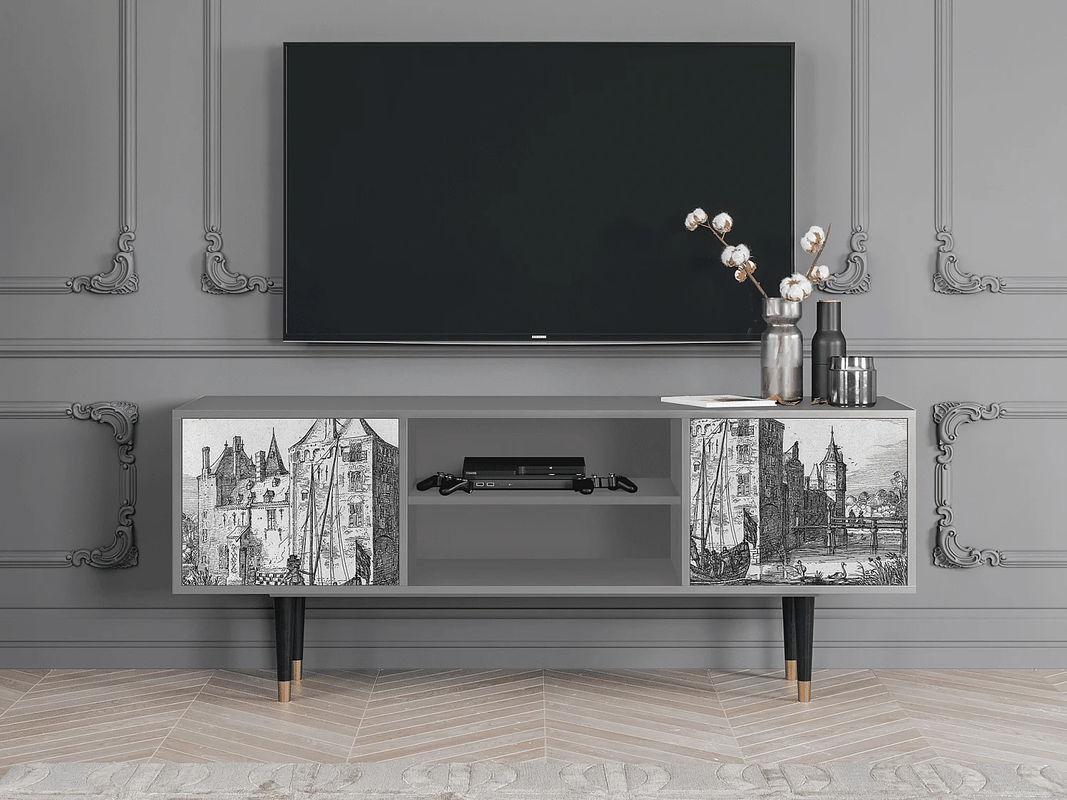 Meuble TV - 170х69х48 cm - T2 - Castle by Breugel, Gris
