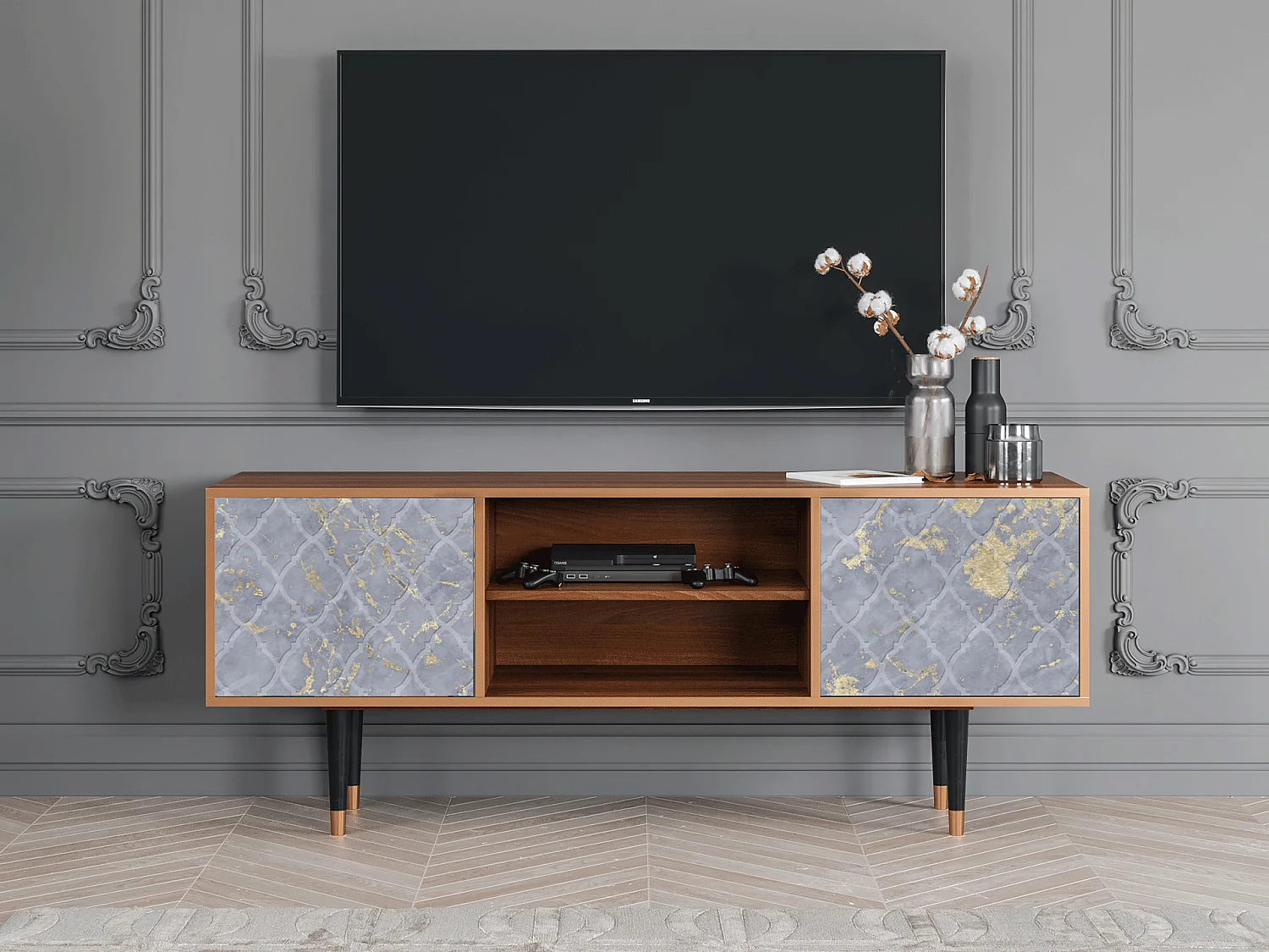 Meuble TV - 170х69х48 cm - T2 - Golden Smoke, Noyer