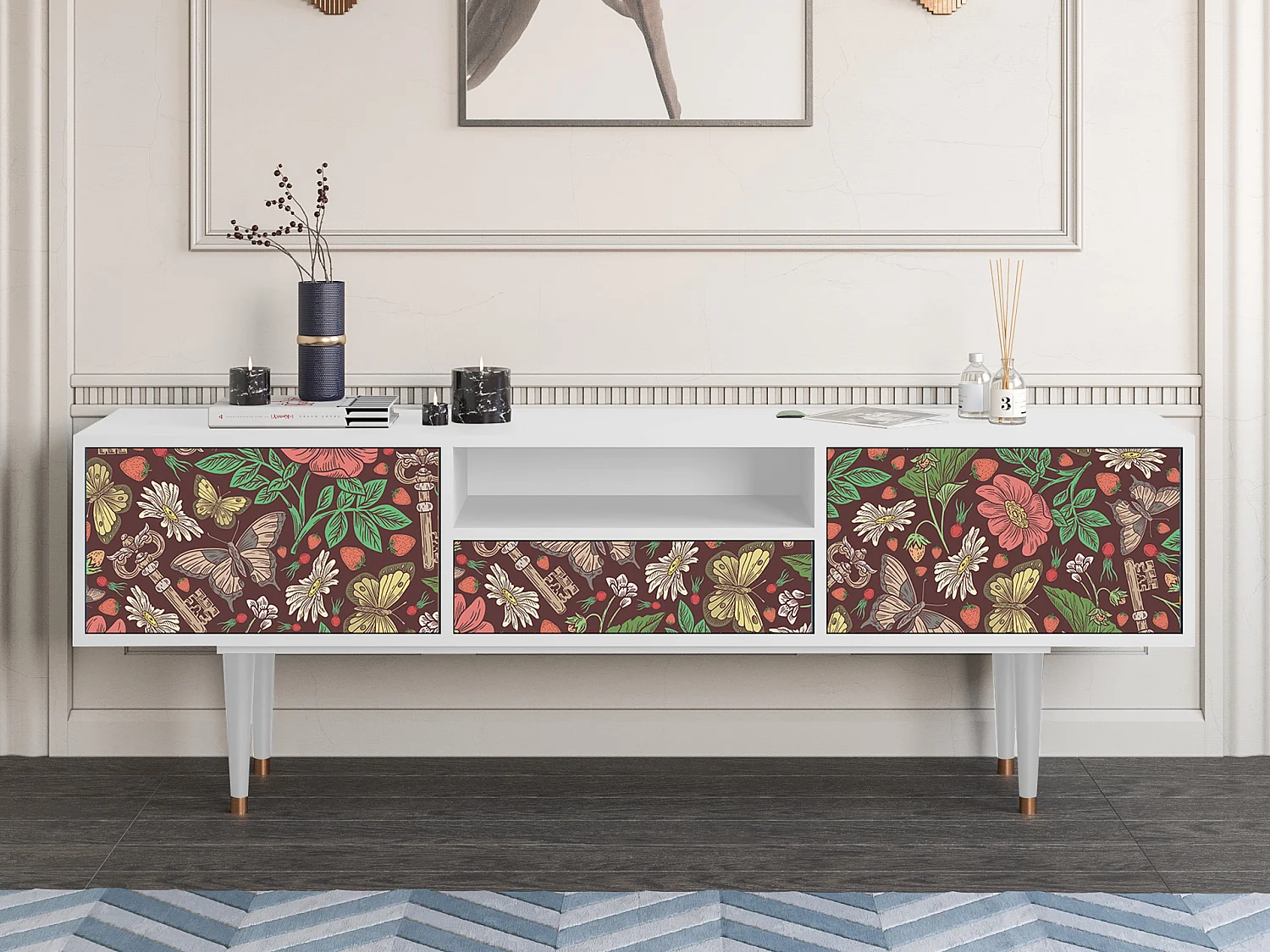 Szafka RTV - 170х59х41 cm - T6 - Alice in Wonderland, Biały