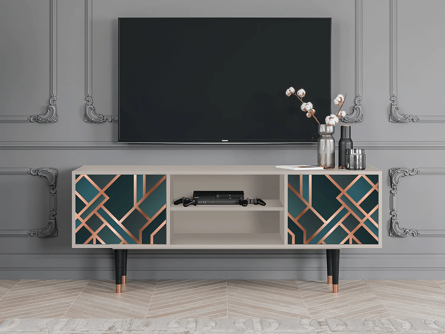 Szafka RTV - 170х69х48 cm - T2 - Bronze Crossroad, Piaskowy