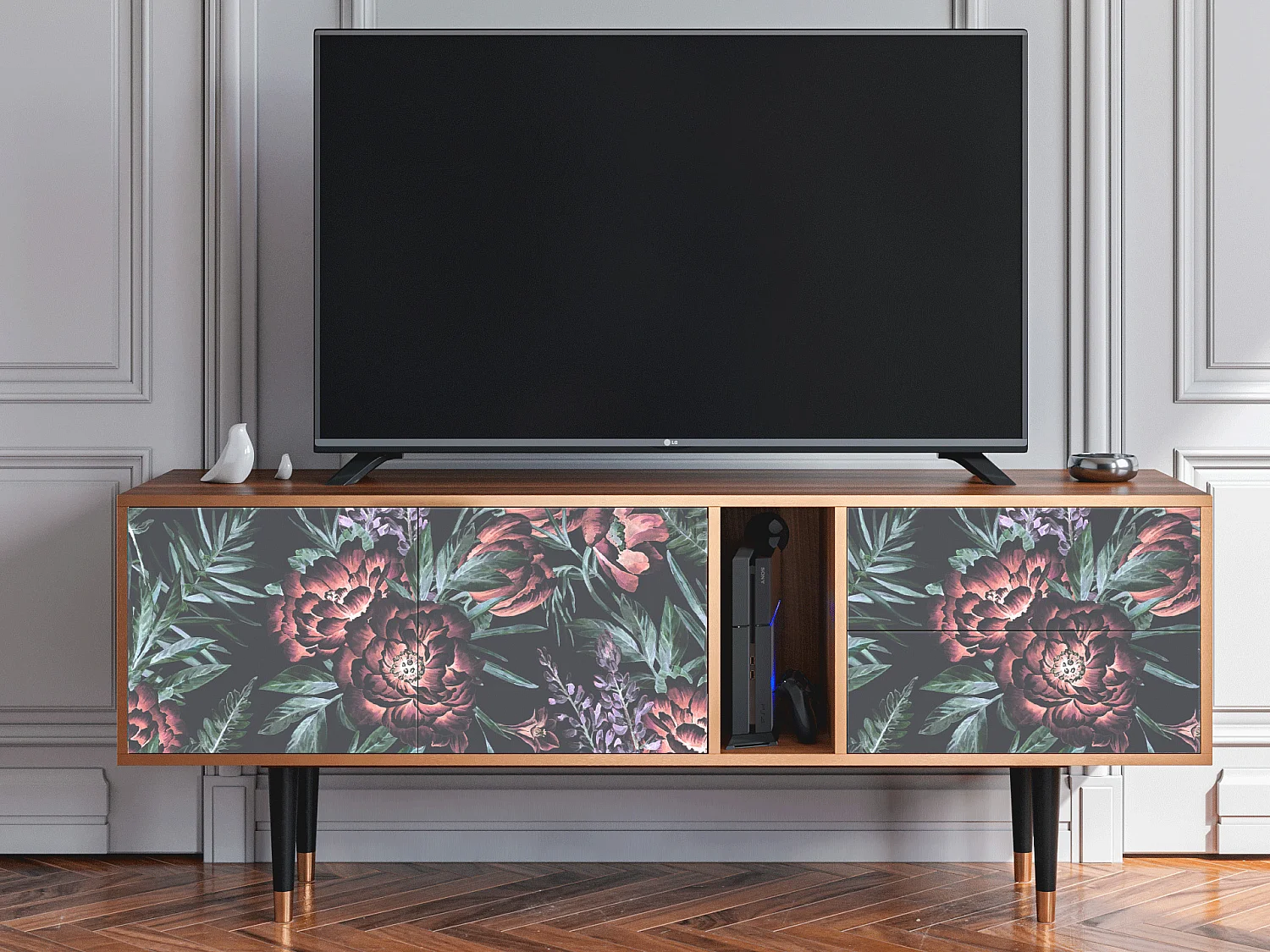 Meuble TV - 170х69х48 cm - T1 - Dark Peonies, Noyer