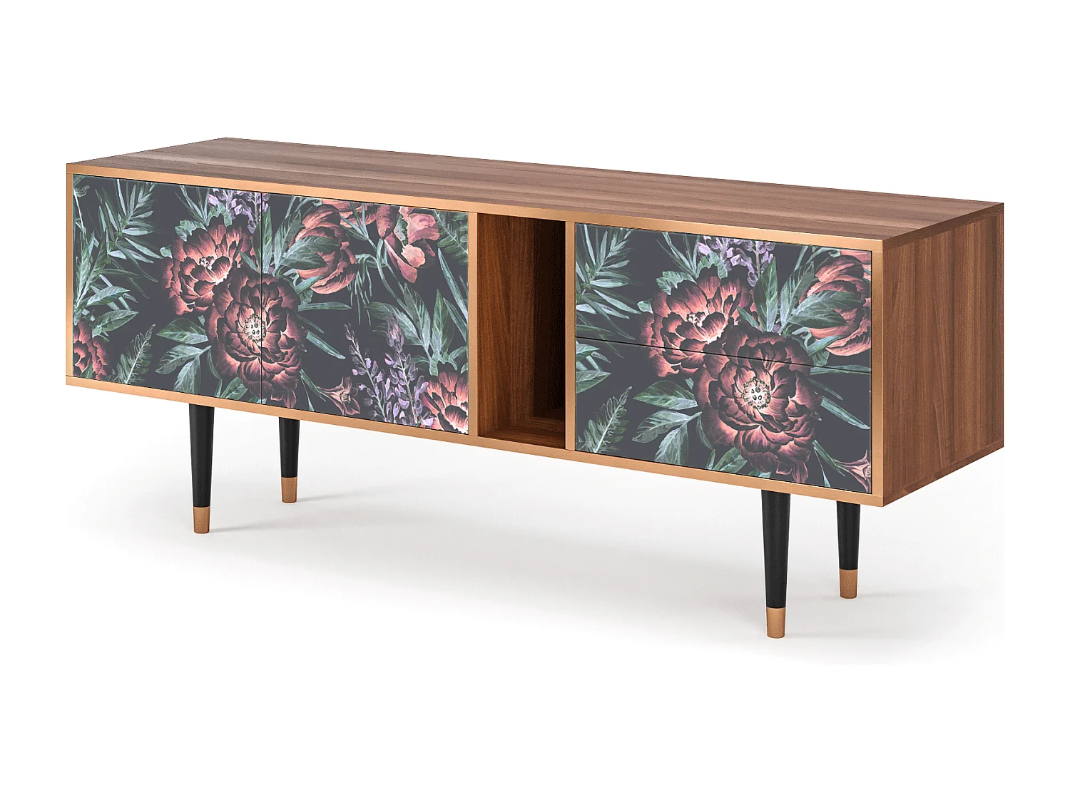 Meuble TV - 170х69х48 cm - T1 - Dark Peonies, Noyer