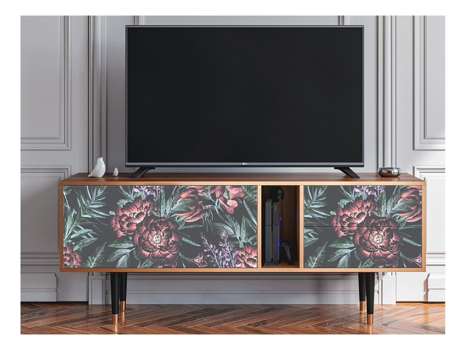 Meuble TV - 170х69х48 cm - T1 - Dark Peonies, Noyer