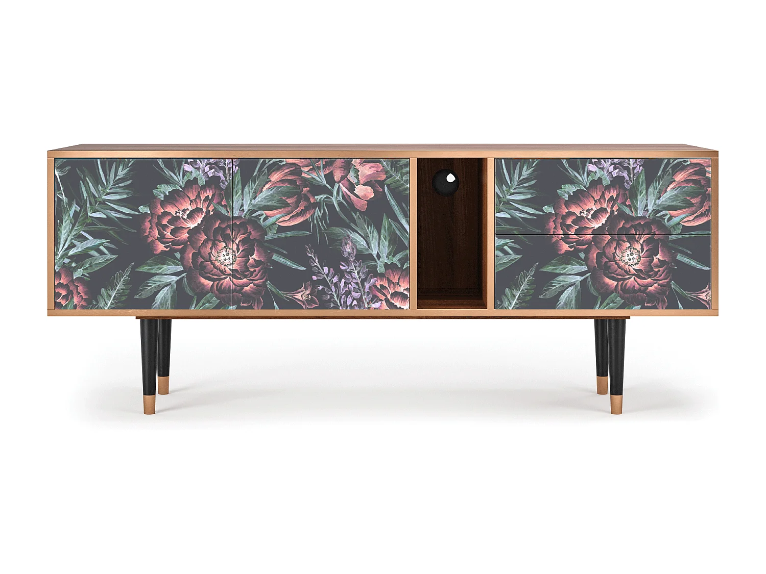 Szafka RTV - 170х69х48 cm - T1 - Dark Peonies, Orzech