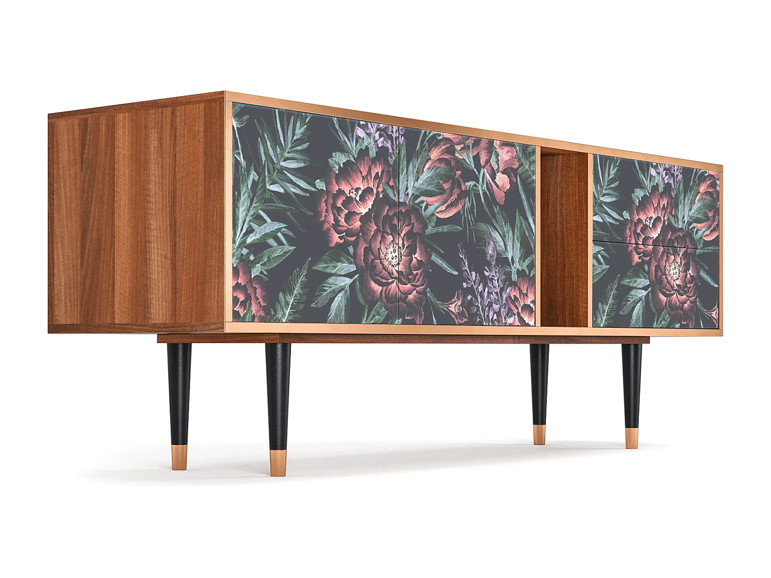 Szafka RTV - 170х69х48 cm - T1 - Dark Peonies, Orzech