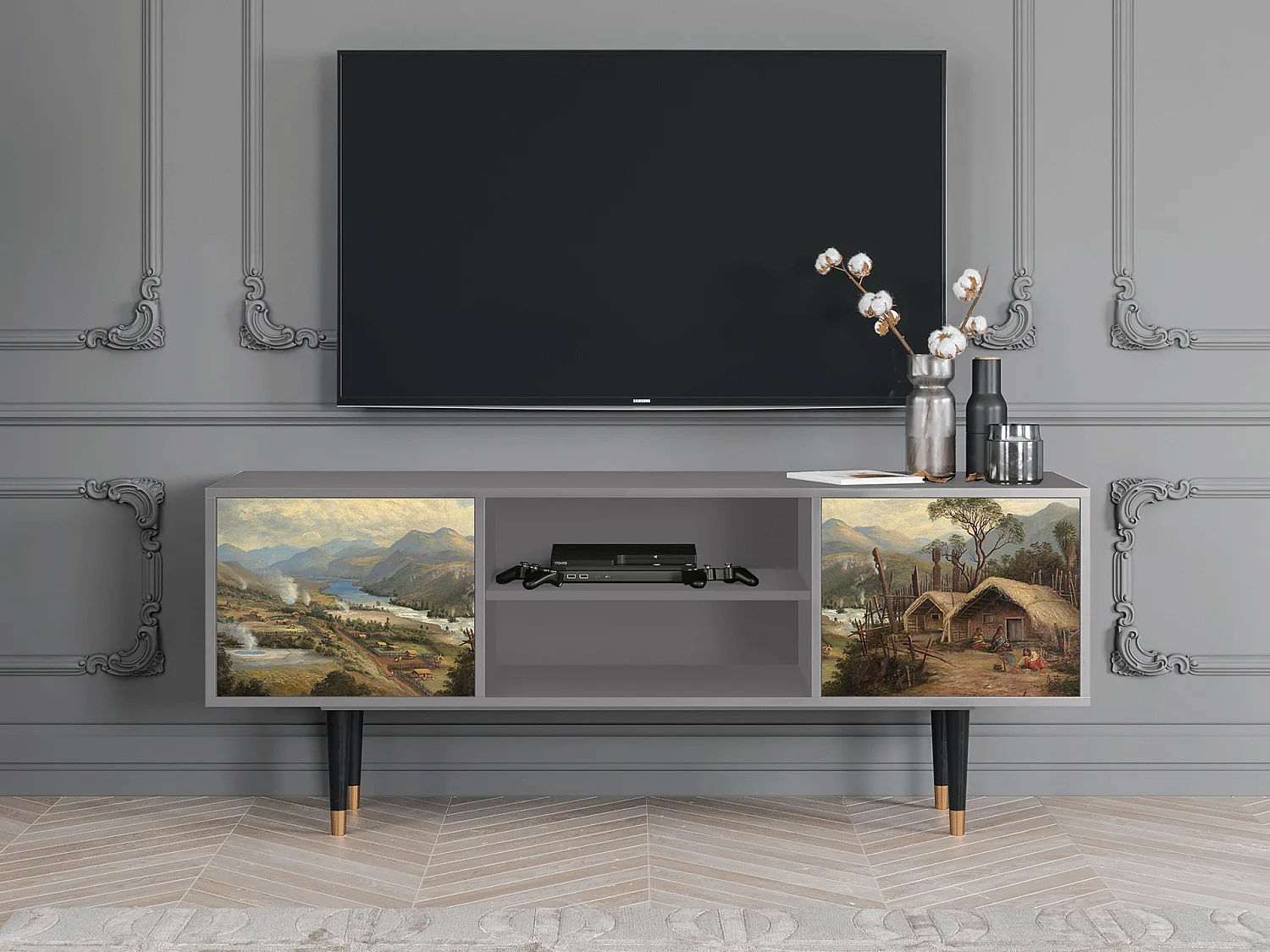 Mueble de TV - 170х69х48 cm - T2 - View Across the Plains , Cinza