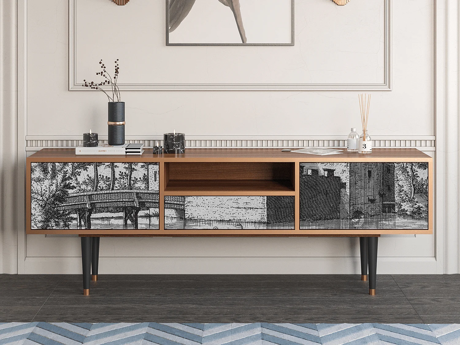 Meuble TV - 170х59х41 cm - T6 - Castle by Breugel, Noyer