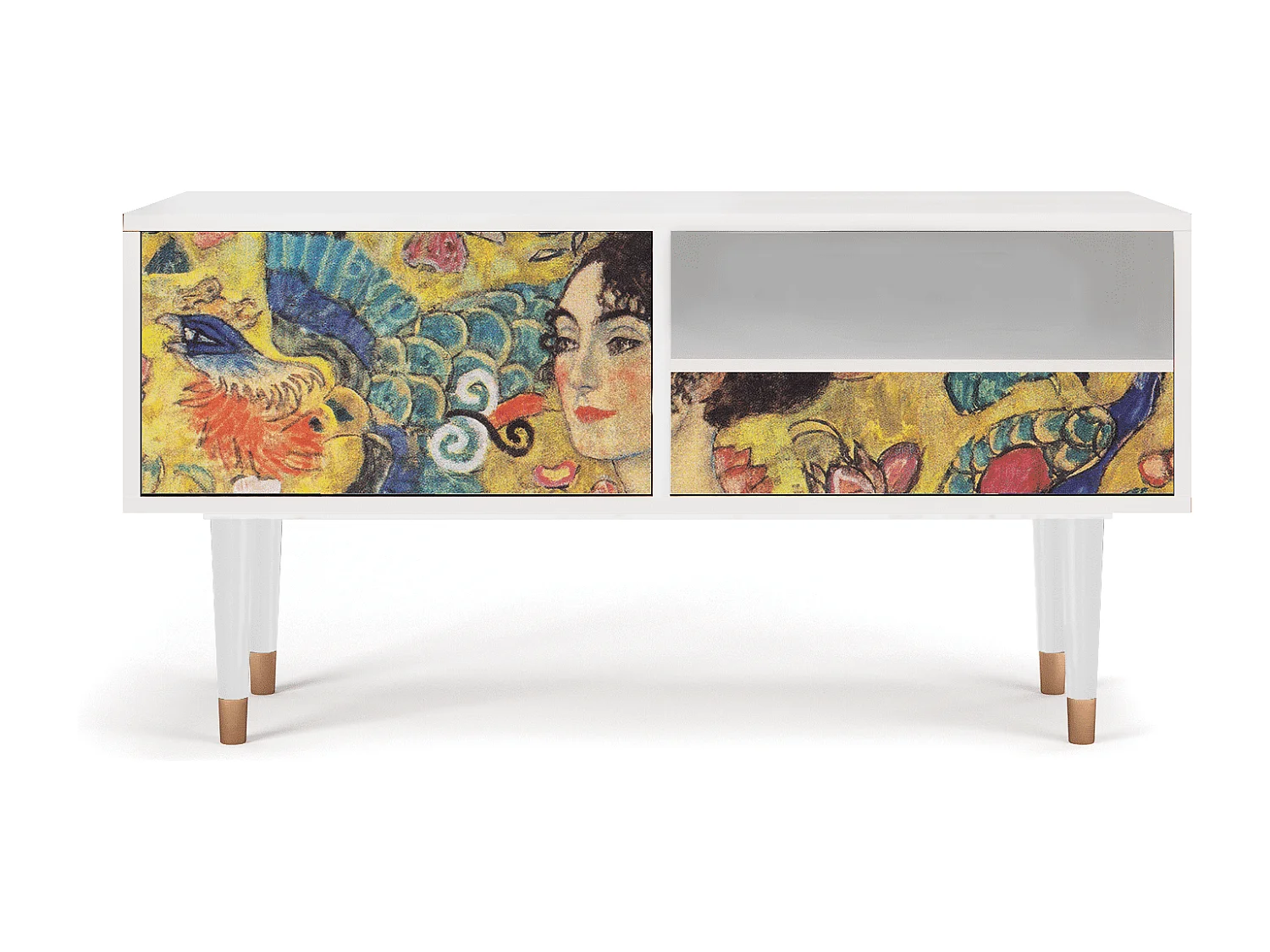 Szafka RTV - 115х59х48 cm - T3 - Lady with Fan by Klimt, Biały