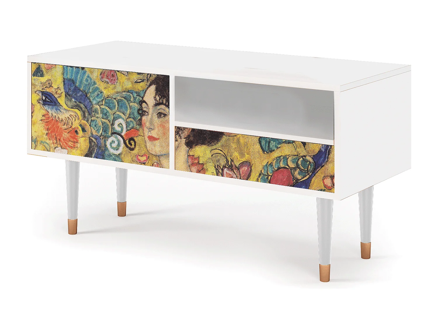 Szafka RTV - 115х59х48 cm - T3 - Lady with Fan by Klimt, Biały