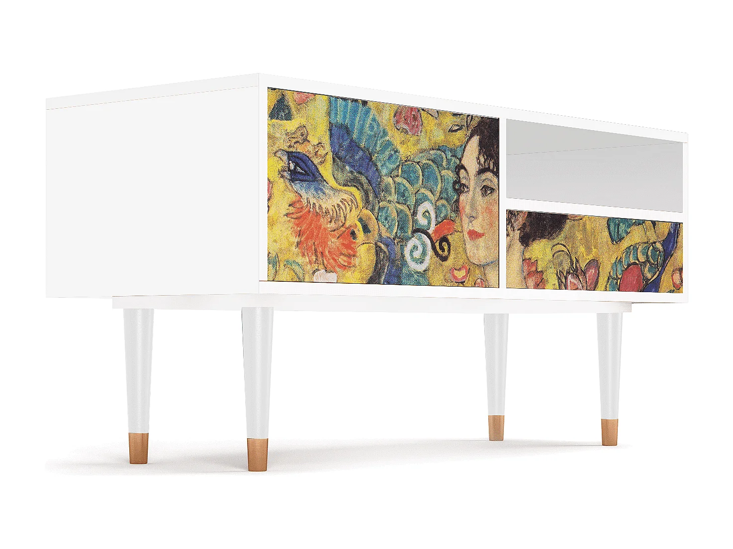 Szafka RTV - 115х59х48 cm - T3 - Lady with Fan by Klimt, Biały