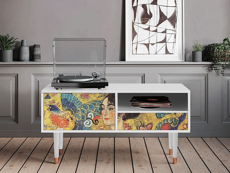 Szafka RTV - 115х59х48 cm - T3 - Lady with Fan by Klimt, Biały