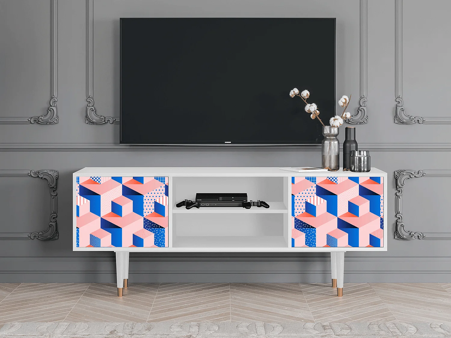 Meuble TV - 170х69х48 cm - T2 - Pinky Squares, Blanc